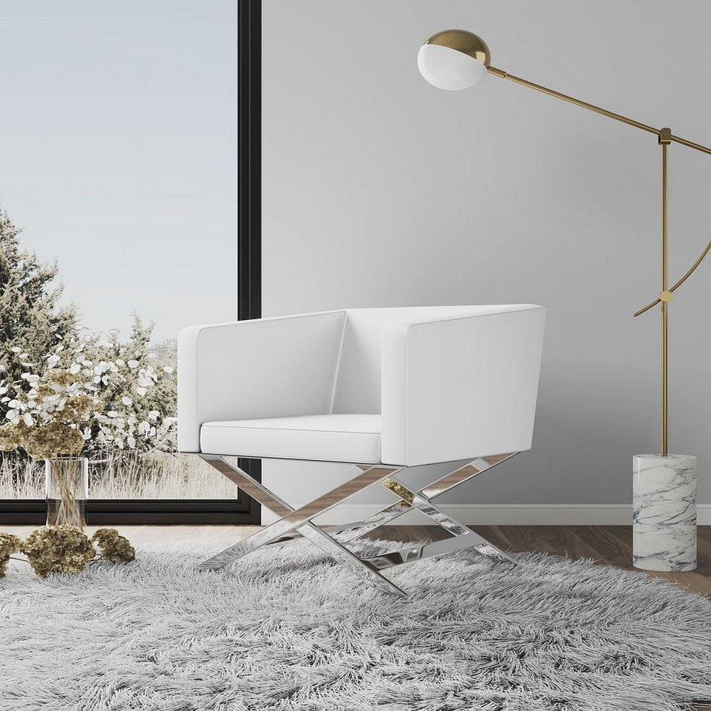 Hollywood White and Polished Chrome Faux Leather Lounge Accent Chair (Set of 2)