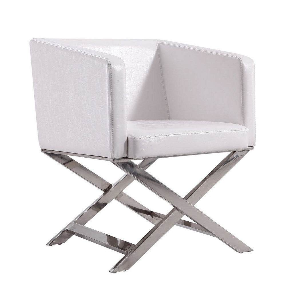 Hollywood White and Polished Chrome Faux Leather Lounge Accent Chair (Set of 2) MHC-2-AC050-WH