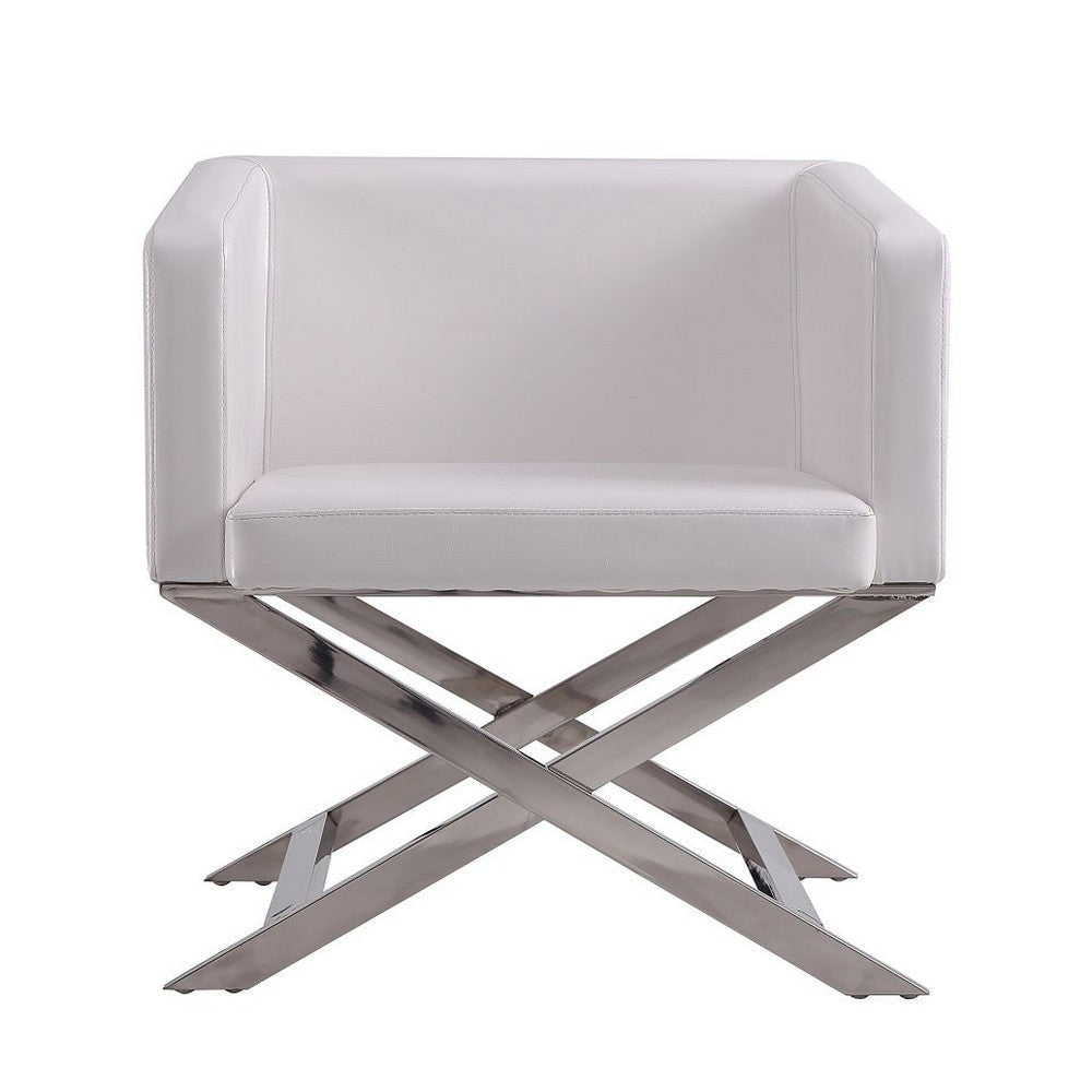 Hollywood White and Polished Chrome Faux Leather Lounge Accent Chair (Set of 2) MHC-2-AC050-WH
