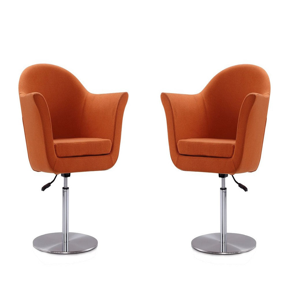 Voyager Orange and Brushed Metal Woven Swivel Adjustable Accent Chair (Set of 2)