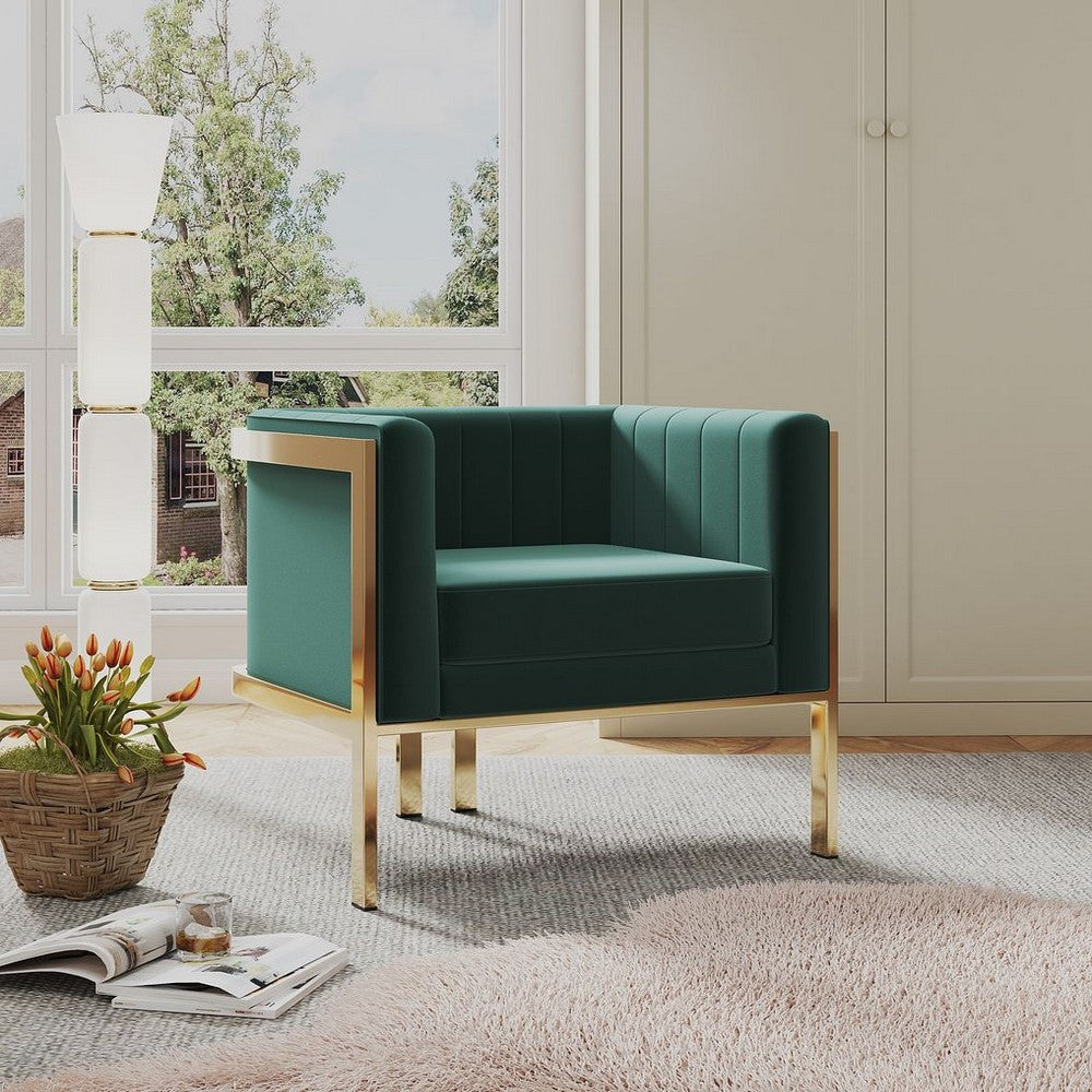 Paramount Forest Green and Polished Brass Velvet Accent Armchair (Set of 2)