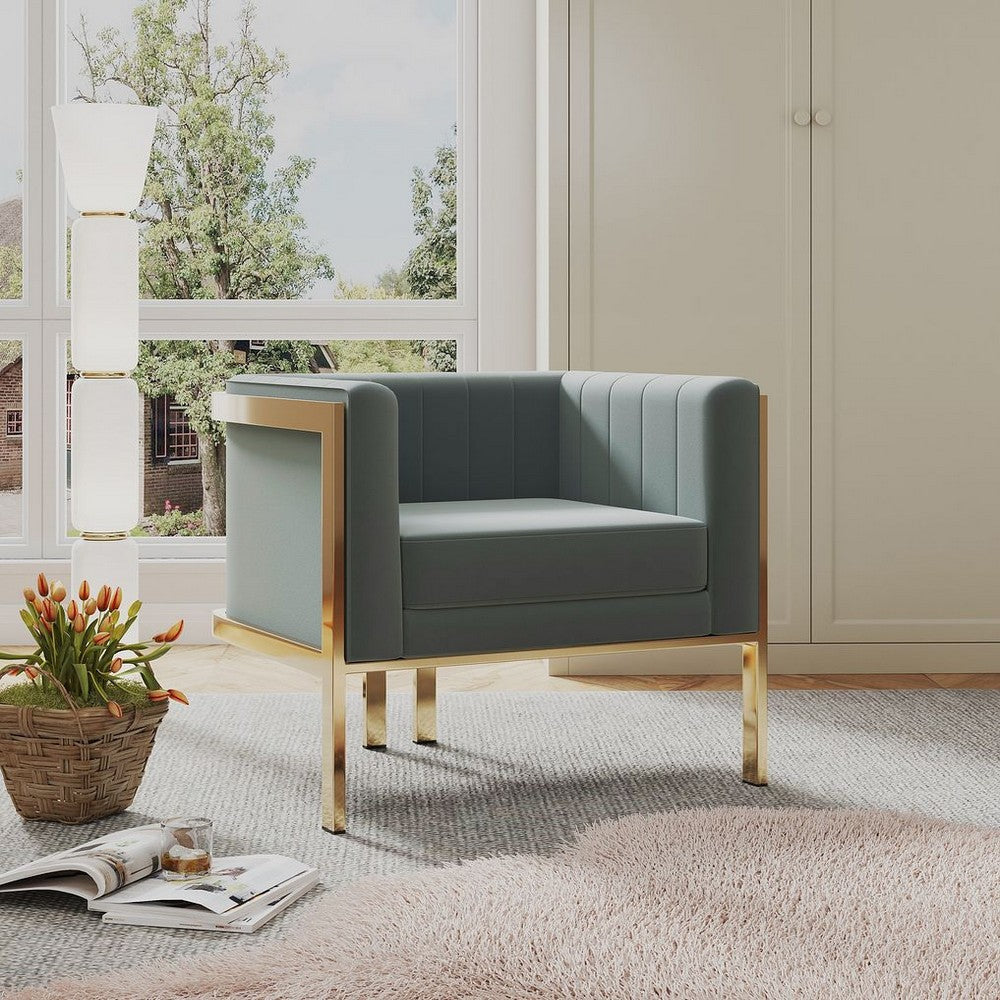 Paramount Warm Grey and Polished Brass Velvet Accent Armchair (Set of 2)