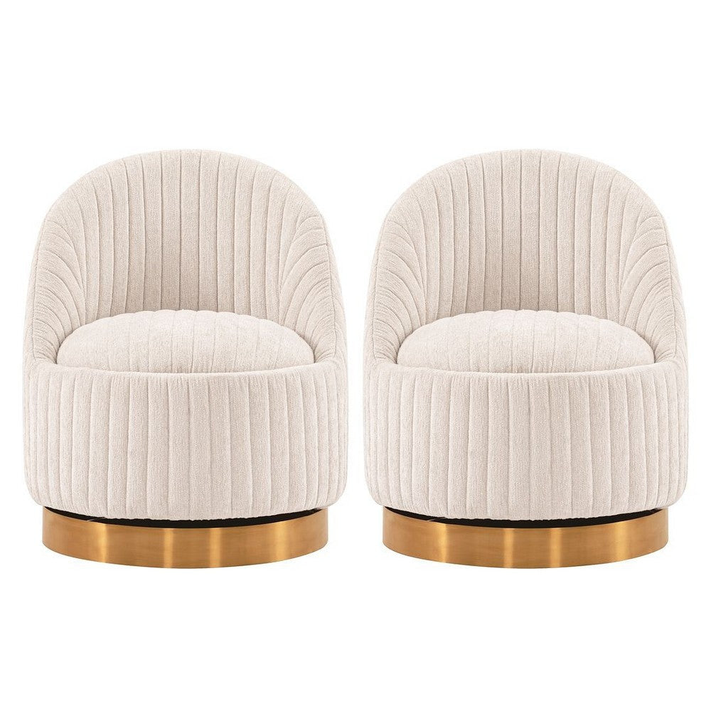 Modern Leela Swivel Boucle Accent Chair in Cream- Set of 2