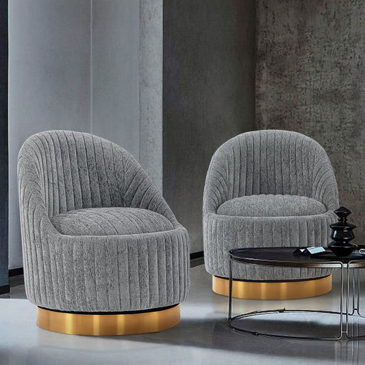 Modern Leela Swivel Boucle Accent Chair in Grey - Set of 2