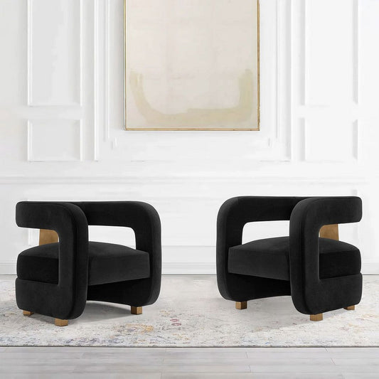 Modern Amirah Velvet  Accent Chair in Black - Set of 2