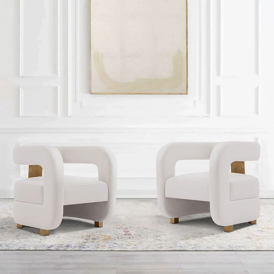 Modern Amirah Velvet  Accent Chair in White - Set of 2