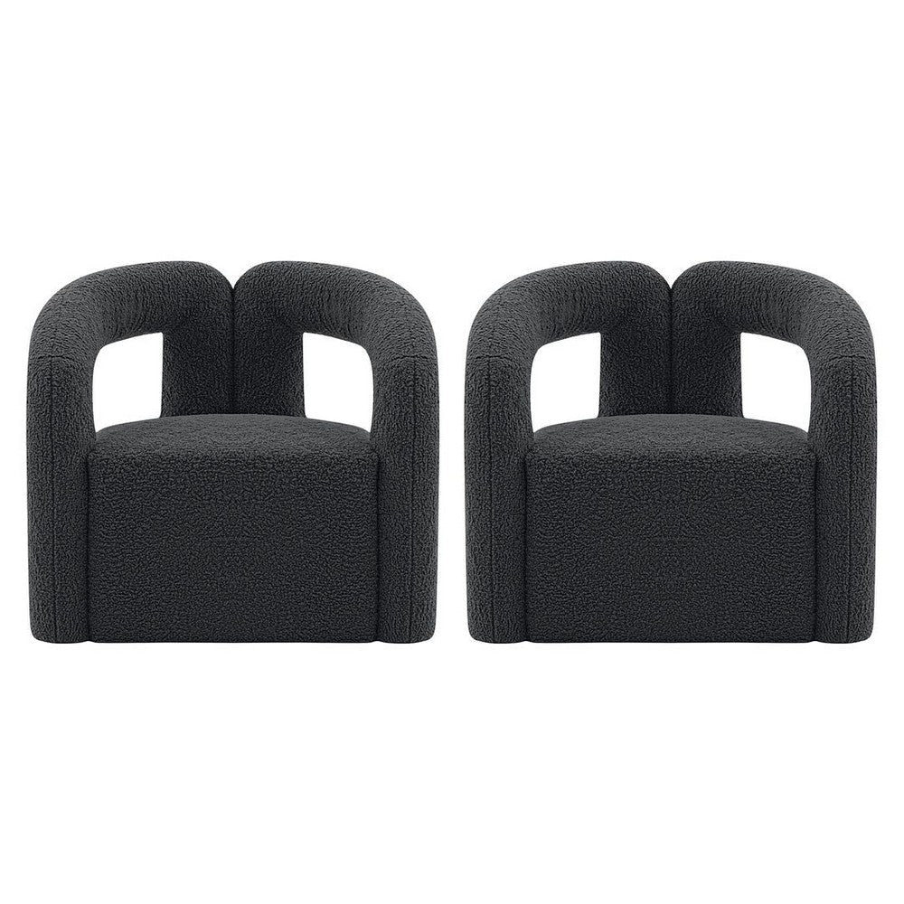 Modern Darian Boucle Accent Chair in Black - Set of 2