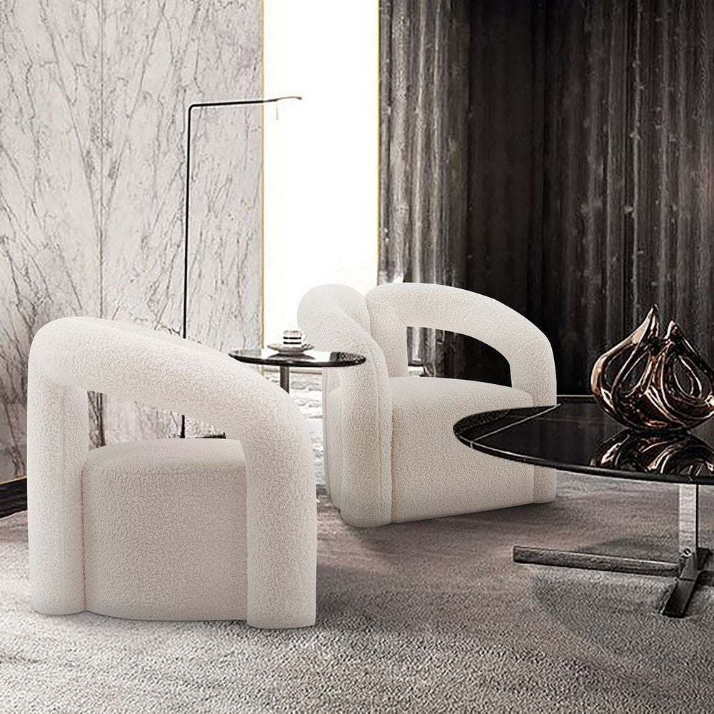 Modern Darian Boucle Accent Chair in Cream - Set of 2