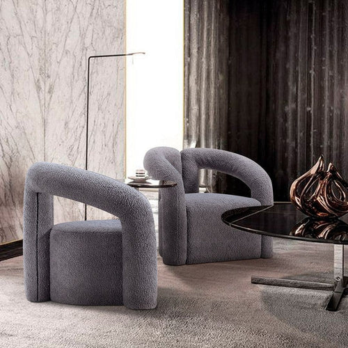 Modern Darian Boucle Accent Chair in Grey - Set of 2