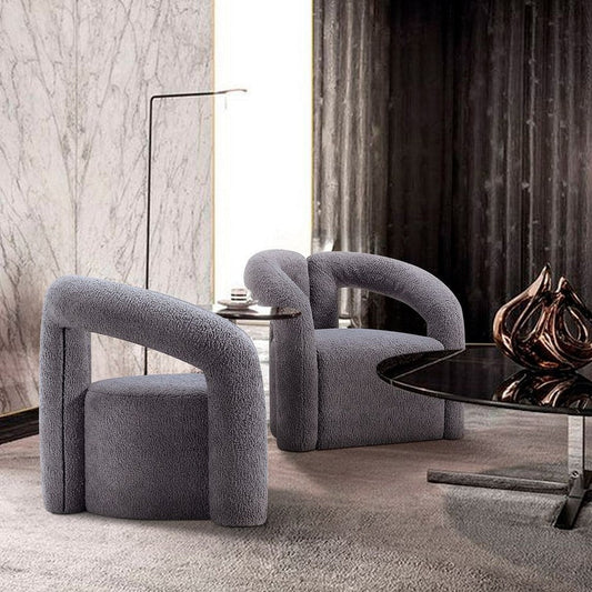 Modern Darian Boucle Accent Chair in Grey - Set of 2