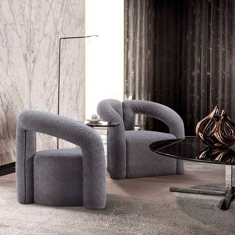 Modern Darian Boucle Accent Chair in Grey - Set of 2