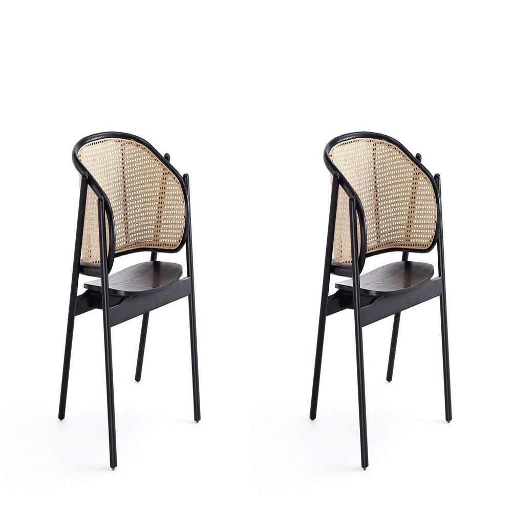 Versailles Armchair in Black and Natural Cane - Set of 2