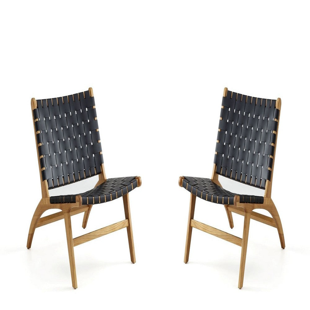 Maintenon Leatherette Accent Chair in Black with Nature Feet - Set of 2