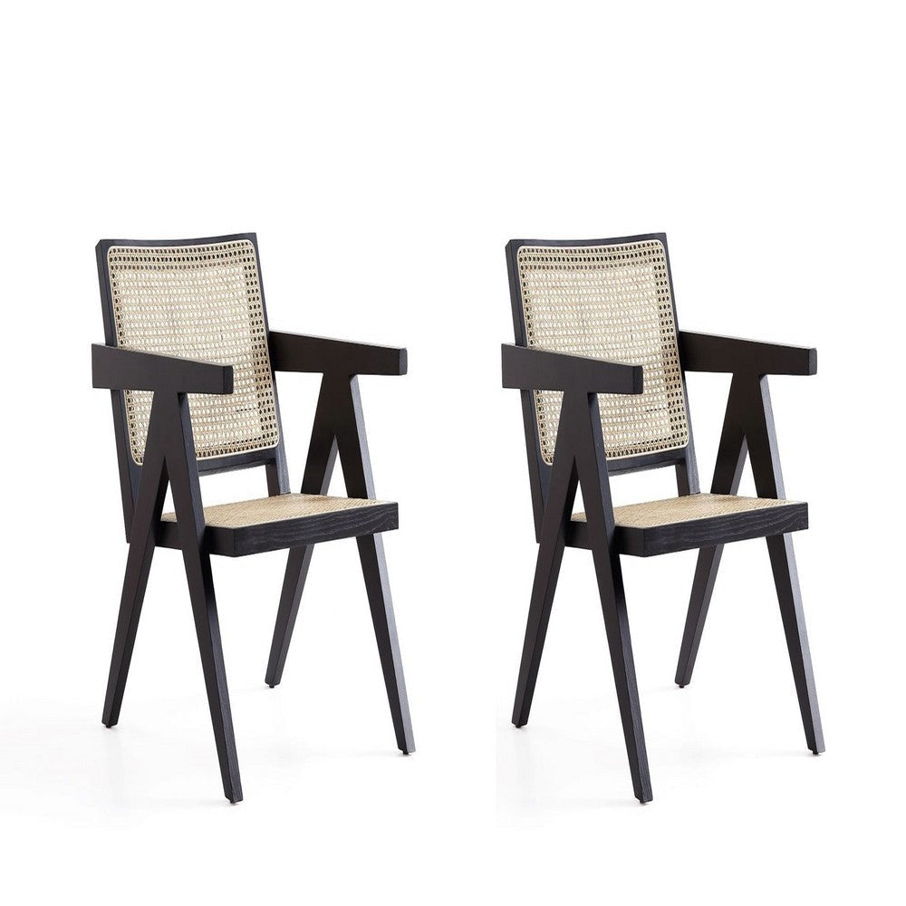 Hamlet Accent Chair in Black and Natural Cane - Set of 2