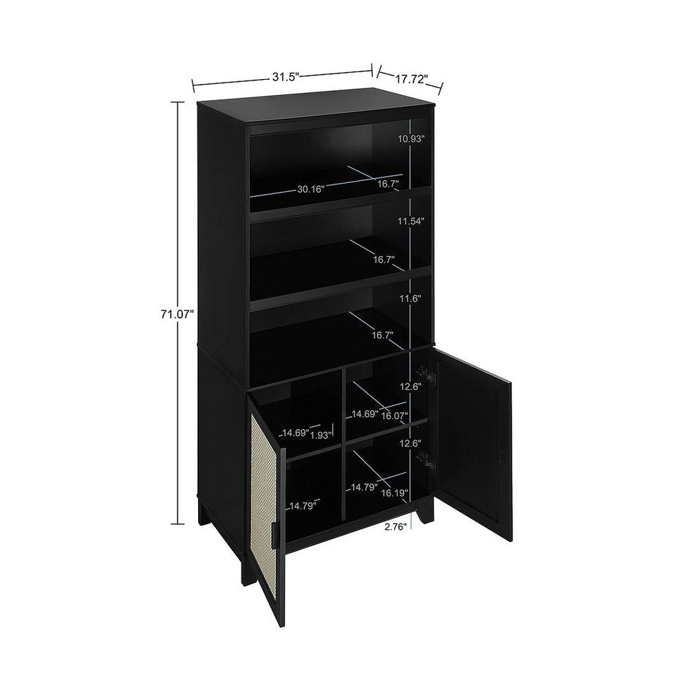 Sheridan Modern Cane Bookcase with Adjustable Shelves in Black - Set of 2 MHC-2-BC-6GLF-BK