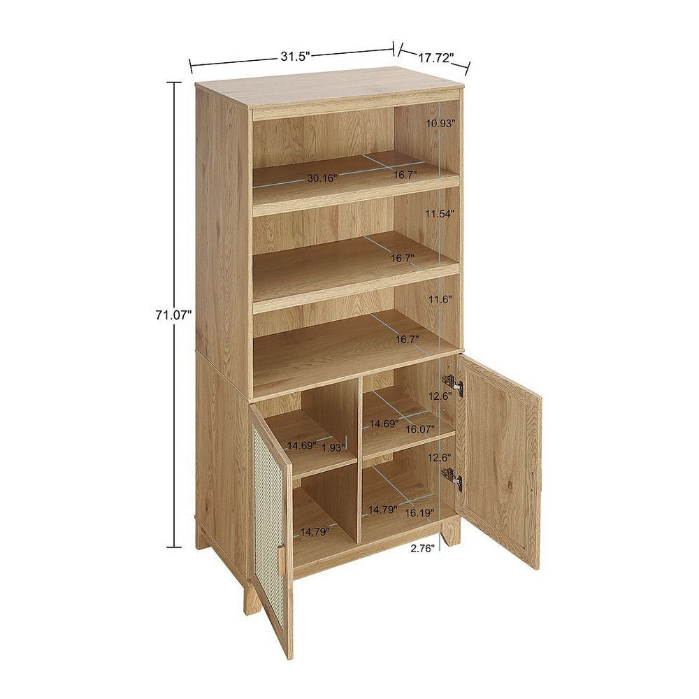 Sheridan Modern Cane Bookcase with Adjustable Shelves in Nature - Set of 2 MHC-2-BC-6GLF-NA