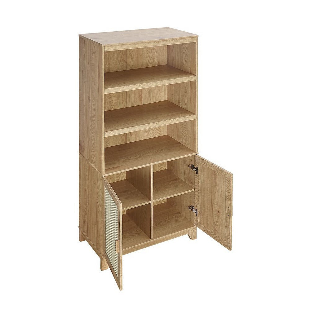Sheridan Modern Cane Bookcase with Adjustable Shelves in Nature - Set of 2 MHC-2-BC-6GLF-NA