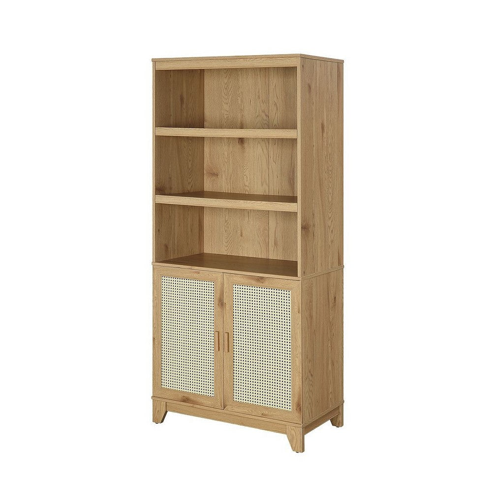 Sheridan Modern Cane Bookcase with Adjustable Shelves in Nature - Set of 2 MHC-2-BC-6GLF-NA