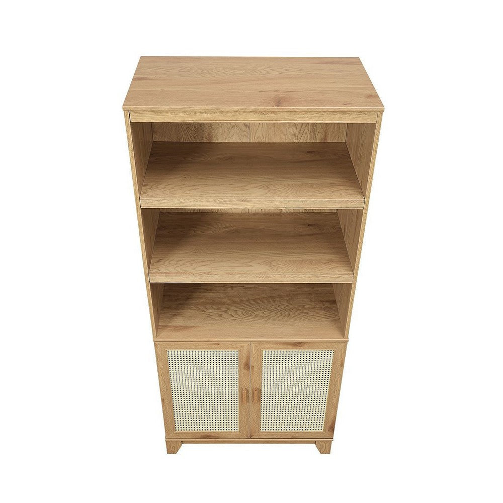 Sheridan Modern Cane Bookcase with Adjustable Shelves in Nature - Set of 2 MHC-2-BC-6GLF-NA