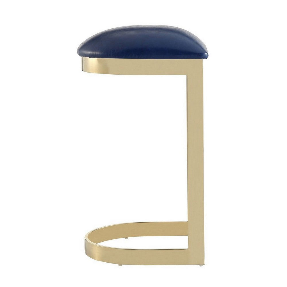 Aura 28.54 in. Blue and Polished Brass Stainless Steel Bar Stool (Set of 2) MHC-2-BS006-BL