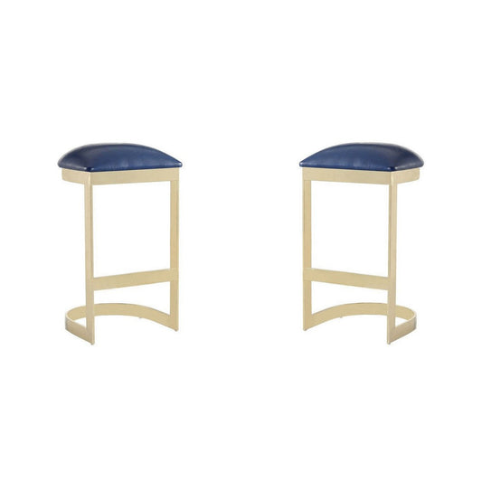Aura 28.54 in. Blue and Polished Brass Stainless Steel Bar Stool (Set of 2)