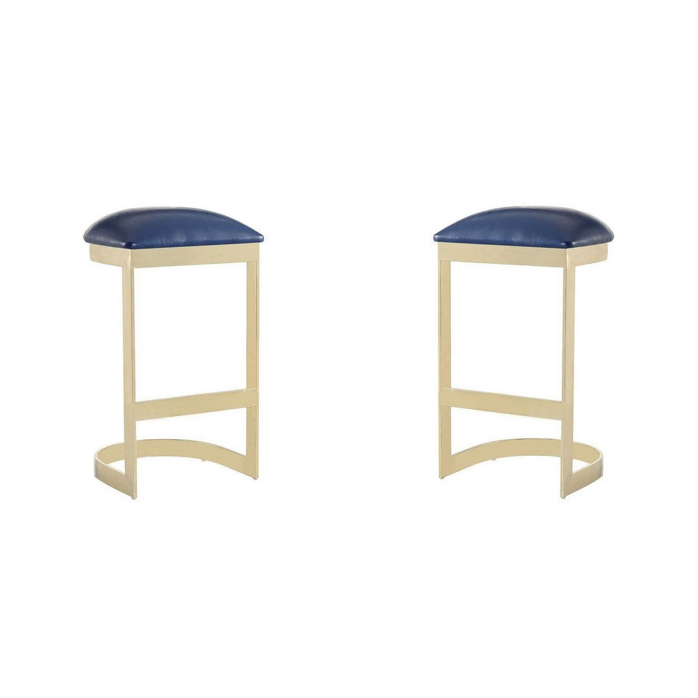 Aura 28.54 in. Blue and Polished Brass Stainless Steel Bar Stool (Set of 2)