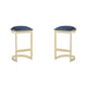Aura 28.54 in. Blue and Polished Brass Stainless Steel Bar Stool (Set of 2)