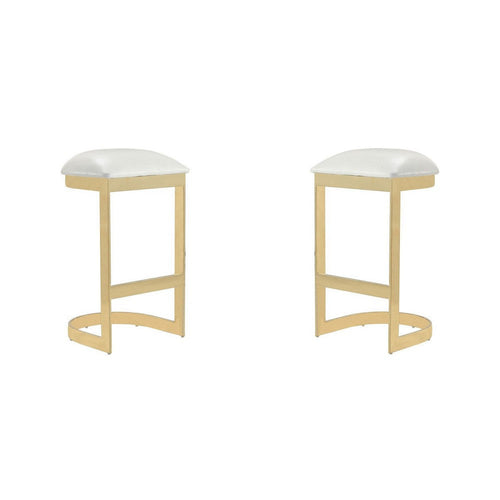 Aura 28.54 in. White and Polished Brass Stainless Steel Bar Stool (Set of 2)