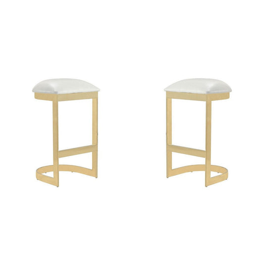 Aura 28.54 in. White and Polished Brass Stainless Steel Bar Stool (Set of 2)