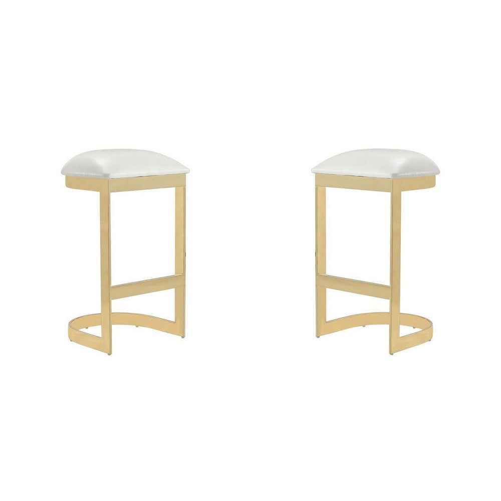 Aura 28.54 in. White and Polished Brass Stainless Steel Bar Stool (Set of 2)