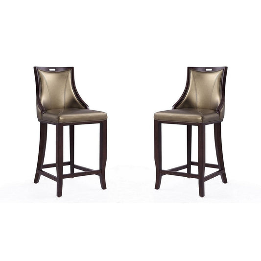 Emperor 41 in. Bronze and Walnut Beech Wood Bar Stool (Set of 2)