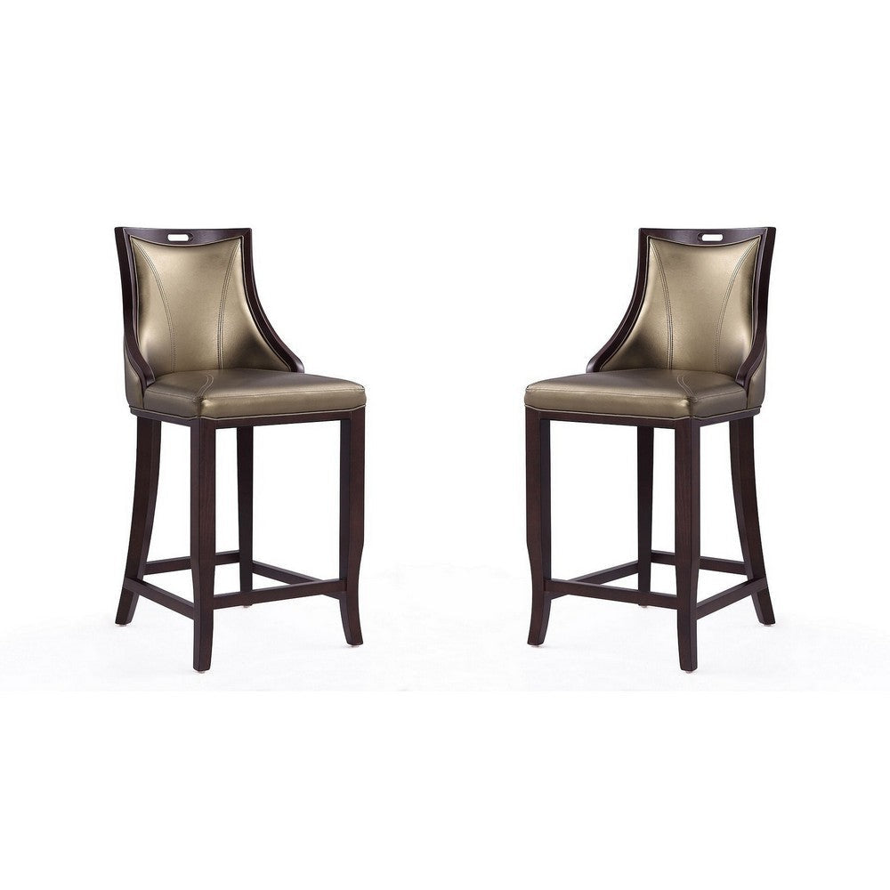 Emperor 41 in. Bronze and Walnut Beech Wood Bar Stool (Set of 2)