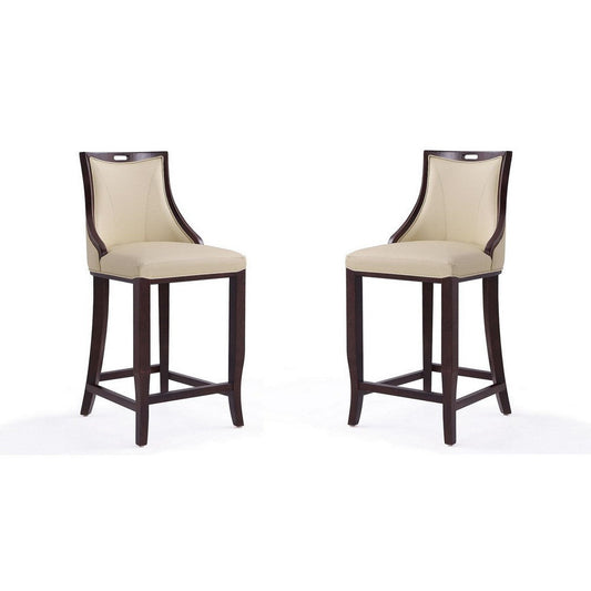 Emperor 41 in. Cream and Walnut Beech Wood Bar Stool (Set of 2)