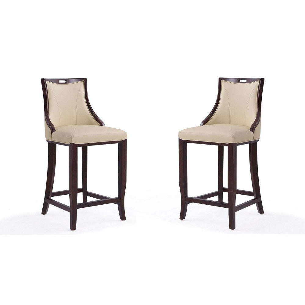 Emperor 41 in. Cream and Walnut Beech Wood Bar Stool (Set of 2)