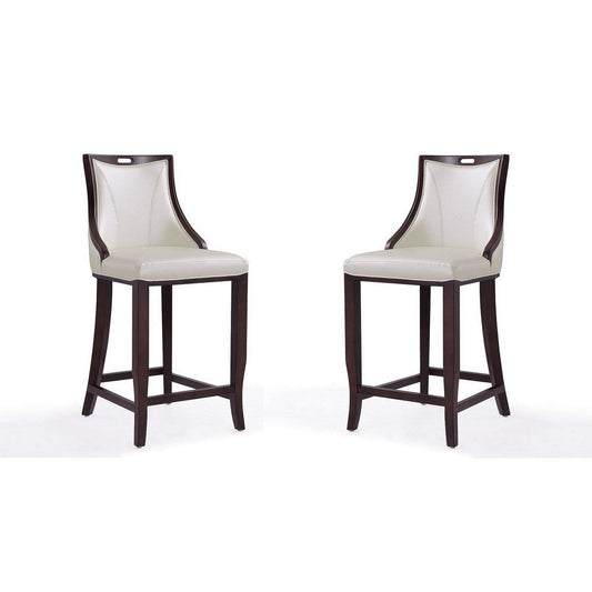 Emperor 41 in. Pearl White and Walnut Beech Wood Bar Stool (Set of 2)