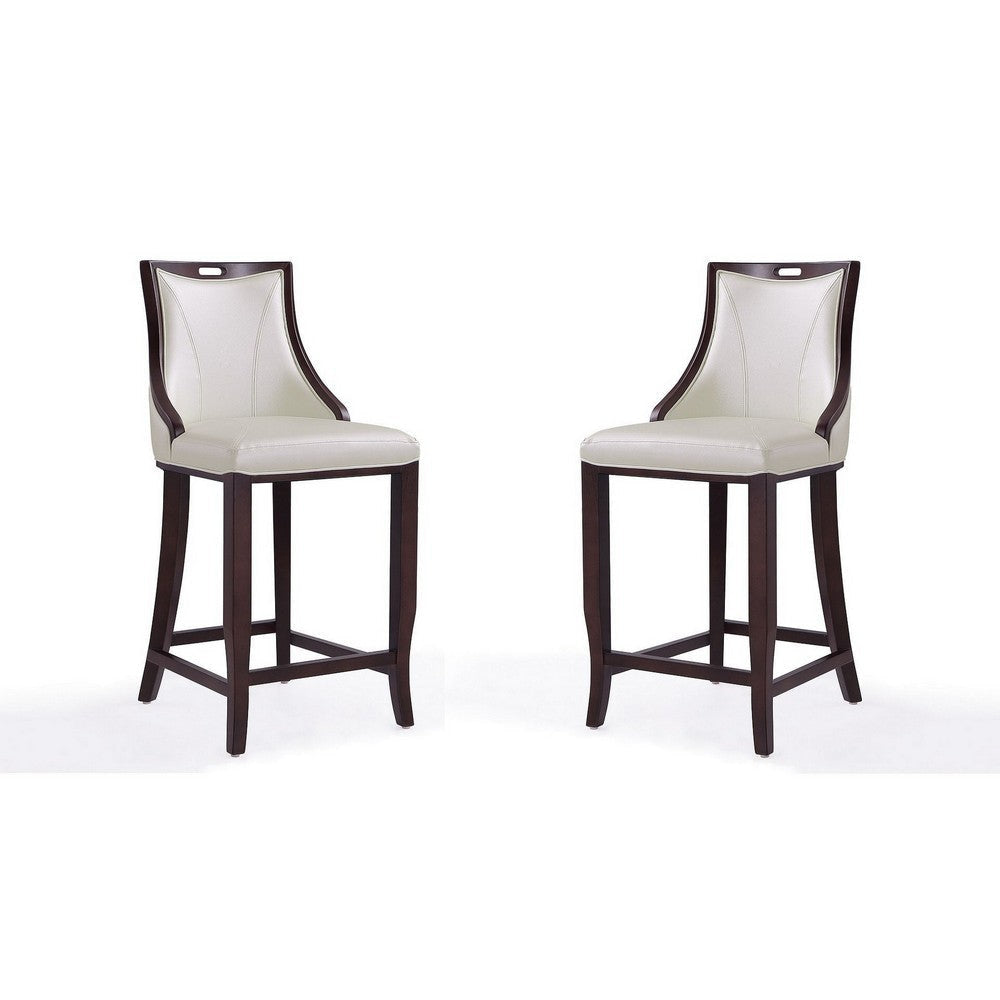 Emperor 41 in. Pearl White and Walnut Beech Wood Bar Stool (Set of 2)