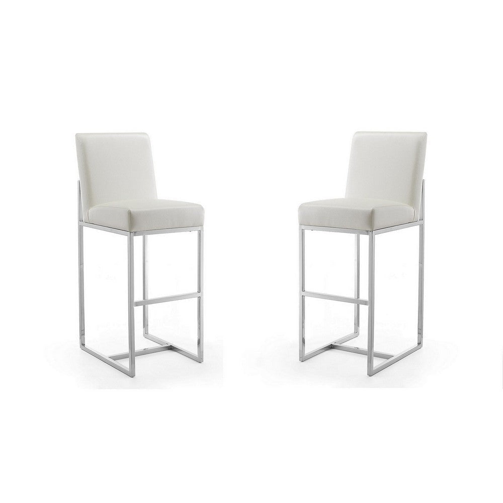 Element 42.13 in. Pearl White and Polished Chrome Stainless Steel Bar Stool (Set of 2)