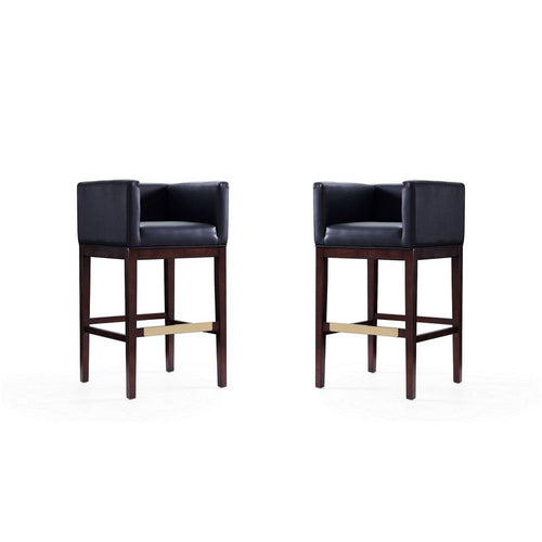 Kingsley 38 in. Black and Dark Walnut Beech Wood Barstool (Set of 2)