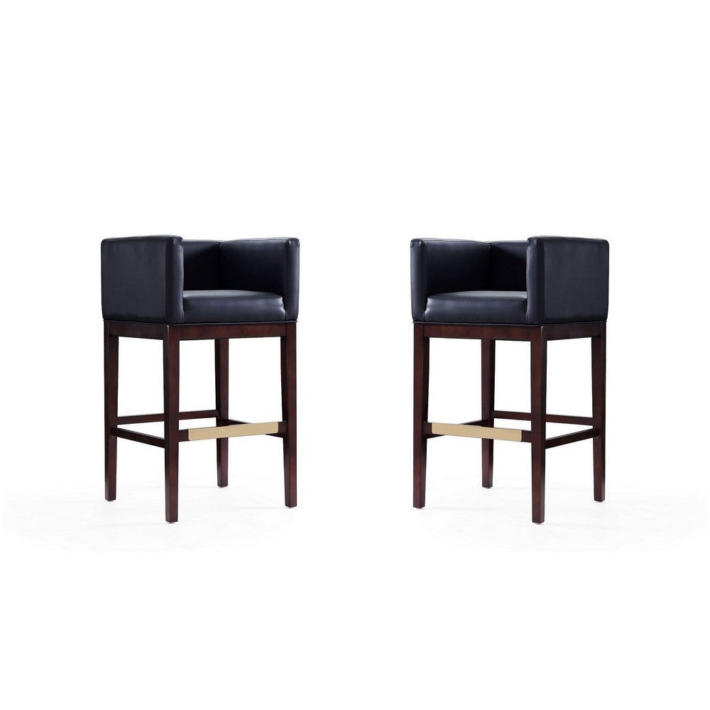 Kingsley 38 in. Black and Dark Walnut Beech Wood Barstool (Set of 2)