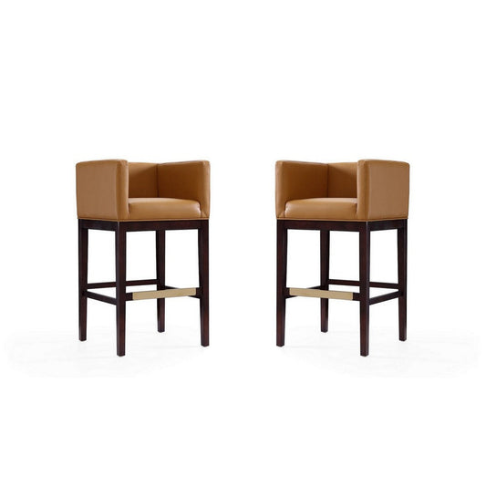 Kingsley 38 in. Camel and Dark Walnut Beech Wood Barstool (Set of 2)