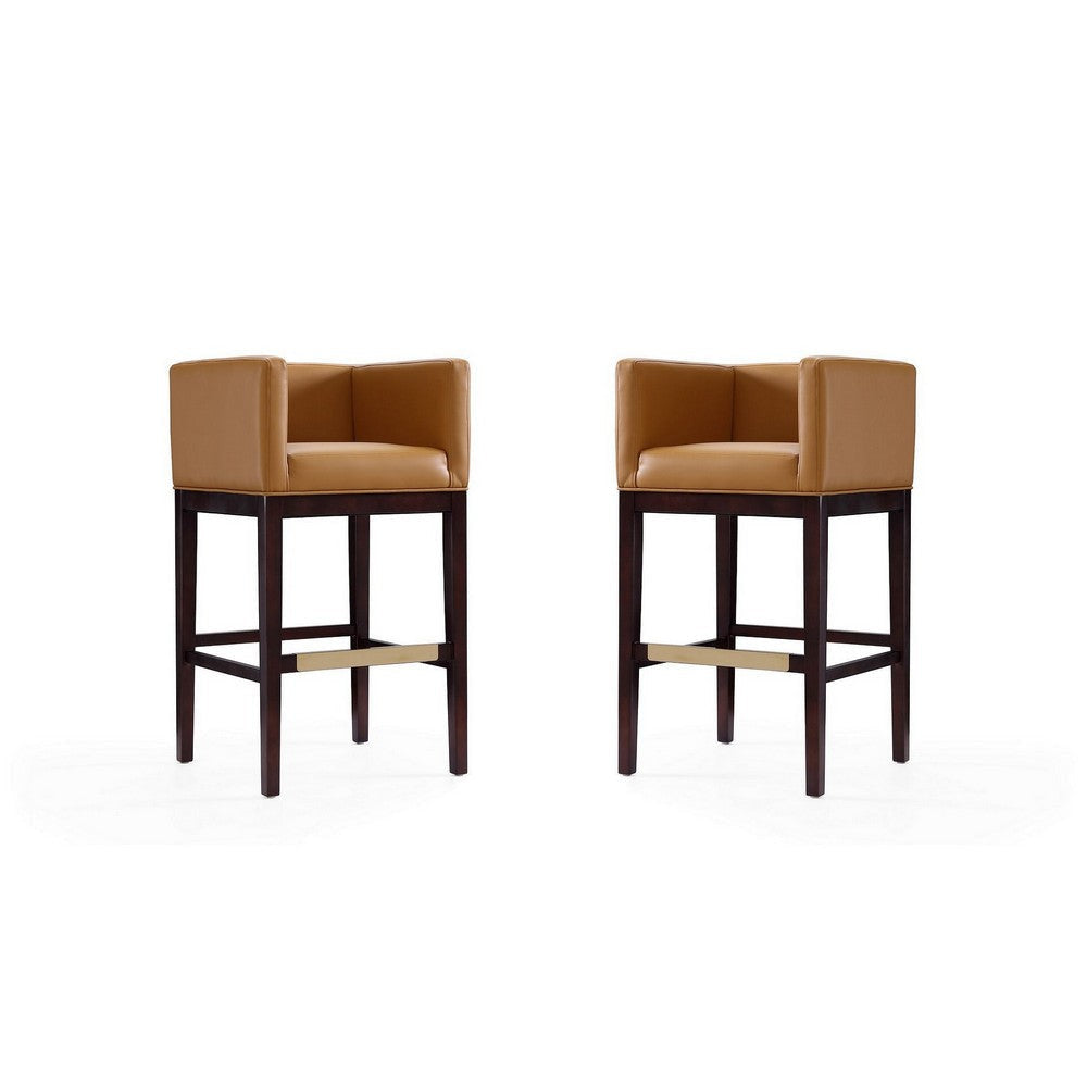 Kingsley 38 in. Camel and Dark Walnut Beech Wood Barstool (Set of 2)