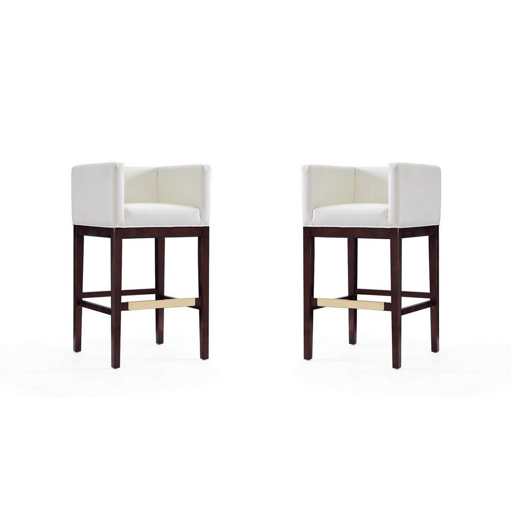 Kingsley 38 in. Ivory and Dark Walnut Beech Wood Barstool (Set of 2)