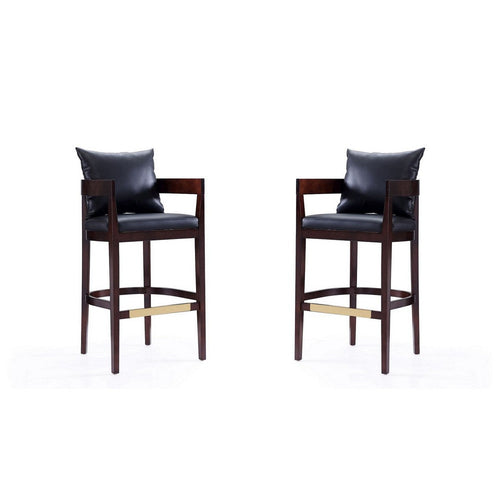 Ritz 38 in. Black and Dark Walnut Beech Wood Barstool (Set of 2)