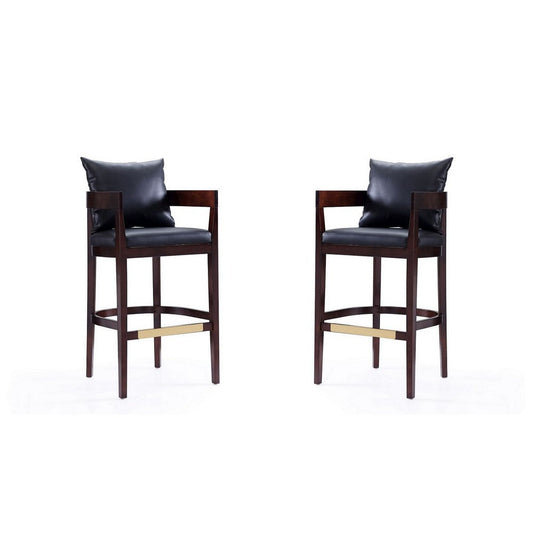 Ritz 38 in. Black and Dark Walnut Beech Wood Barstool (Set of 2)