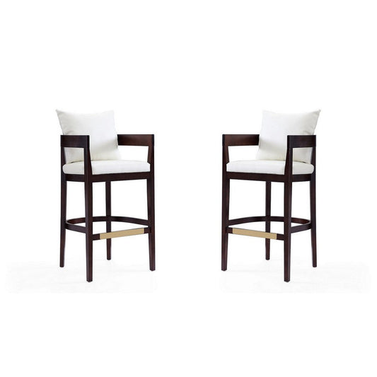 Ritz 38 in. Ivory and Dark Walnut Beech Wood Barstool (Set of 2)