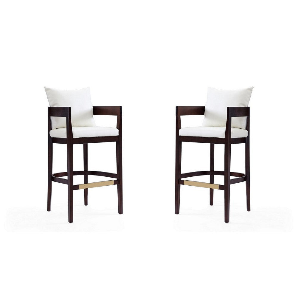 Ritz 38 in. Ivory and Dark Walnut Beech Wood Barstool (Set of 2)