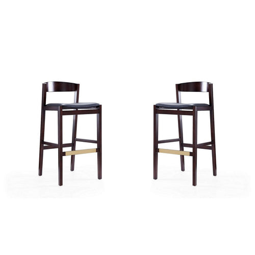 Klismos 40.75 in. Black and Dark Walnut Beech Wood Barstool (Set of 2)