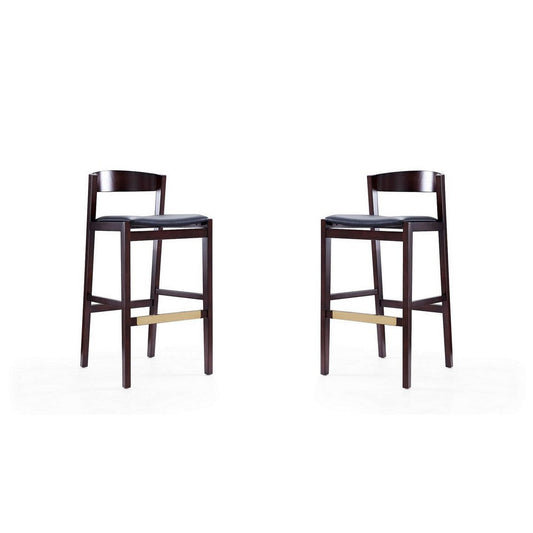 Klismos 40.75 in. Black and Dark Walnut Beech Wood Barstool (Set of 2)