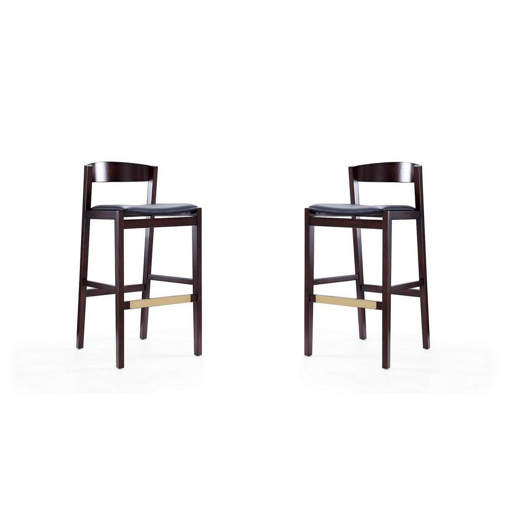 Klismos 40.75 in. Black and Dark Walnut Beech Wood Barstool (Set of 2)