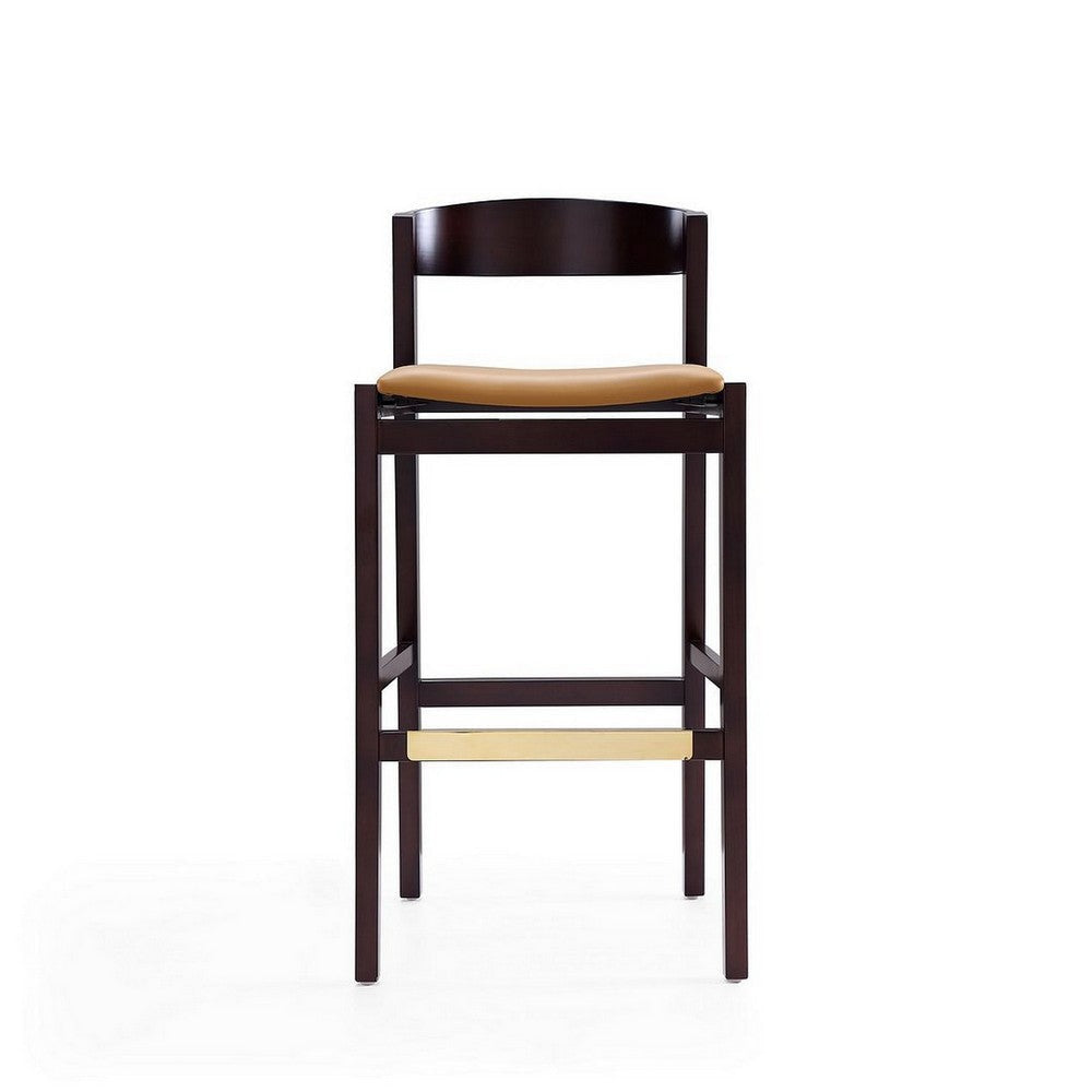 Klismos 40.75 in. Camel and Dark Walnut Beech Wood Barstool (Set of 2) MHC-2-BS014-CL